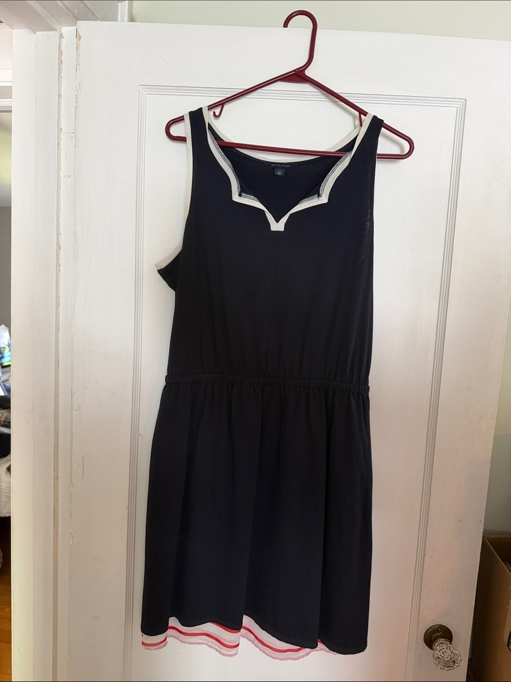 Tommy Hilfiger Navy Top with Cream Trim and Red Accent